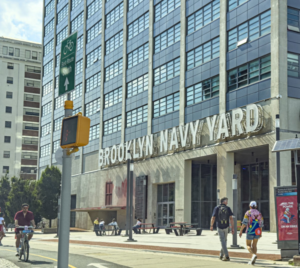 Brooklyn Navy Yard, Building 77, building exterior and street scene, Brooklyn, New York City
