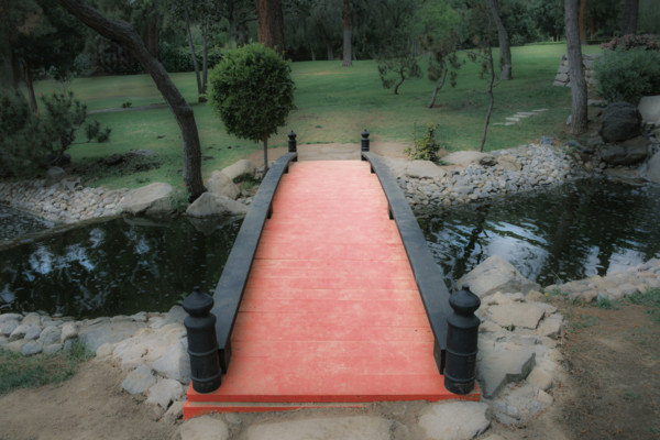 Footbridge, Japanese Friendship Garden at Shoseian Teahouse, Brand Park, Glendale