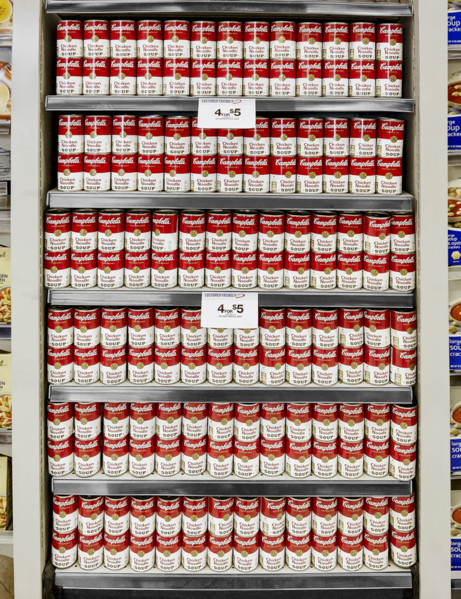 Rows of Campbell soup cans in supermarket
