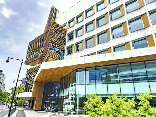 Moderna, corporate office building, exterior view, Cambridge