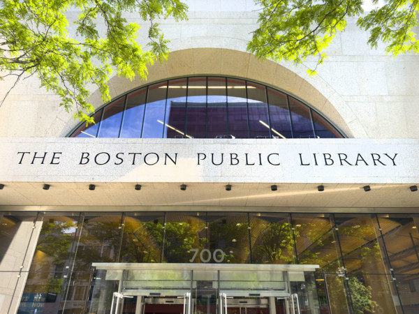 Boston Public Library, low angle view of building exterior, Boston