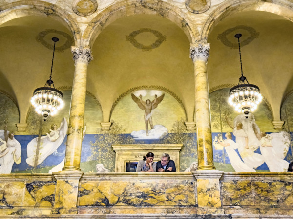 Lion statue, Chavannes Gallery with murals by Pierre Puvis de Chavannes, McKim Building, Boston Public Library