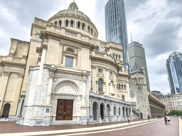 First Church of Christ, Scientist against cityscape, Christian Science Plaza, Boston