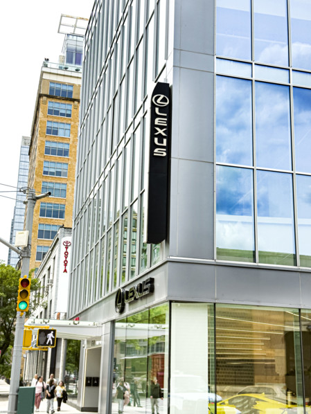 Lexus car showroom and street scene, Manhattan, New York City