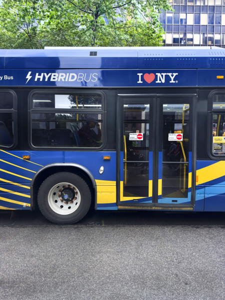 Hybrid Bus, rear view, Broadway, New York City