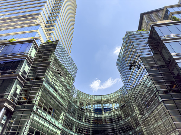Low angle view of Beacon Court at Bloomberg Tower, New York City
