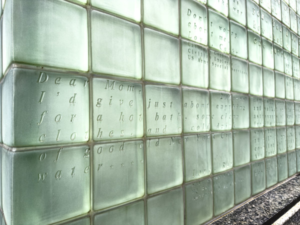 Memorial wall constructed of glass blocks, Vietnam Veterans Plaza, New York City