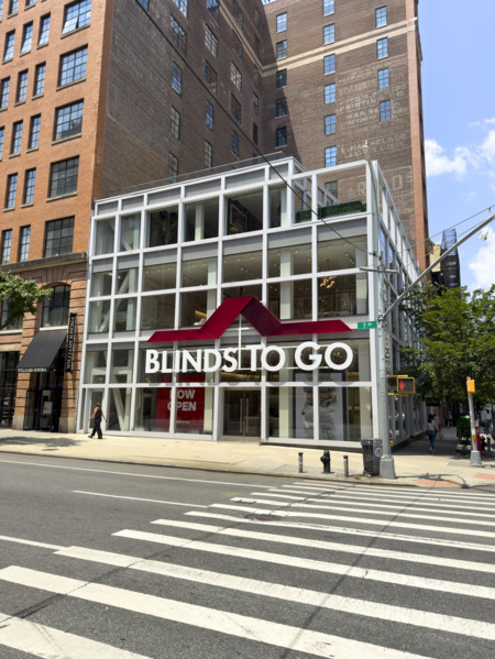 Blinds To Go retail store, building exterior and street scene, Seventh Avenue, Manhattan, New York