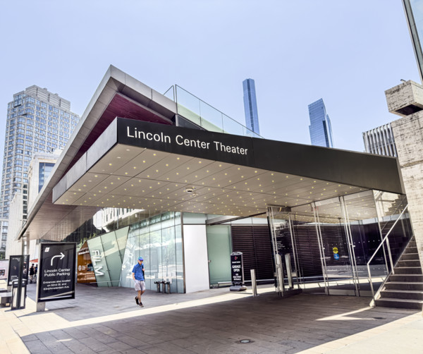 Lincoln Center Theater awning and sidewalk scene with Elinor Bunin Monroe Film Center in