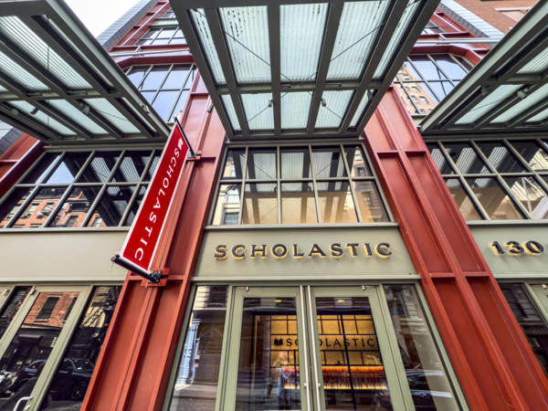 Scholastic, building exterior, low angle view, 557 Broadway, Soho, Manhattan, New York City, New