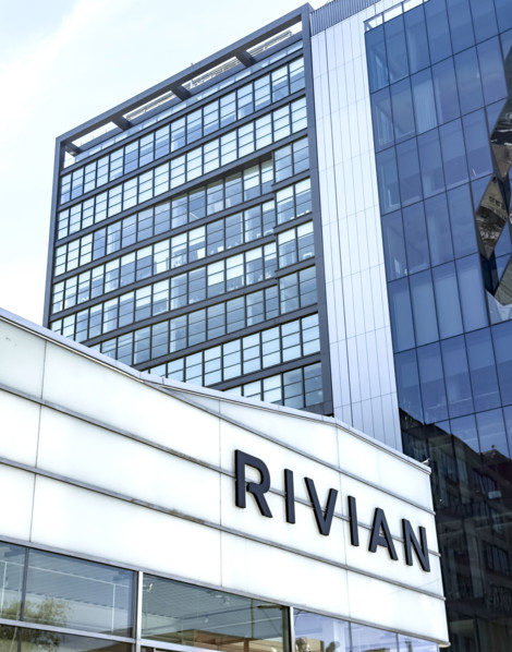 Rivian electric vehicle showroom, building exterior, 461 West 14th Street, Meatpacking District,