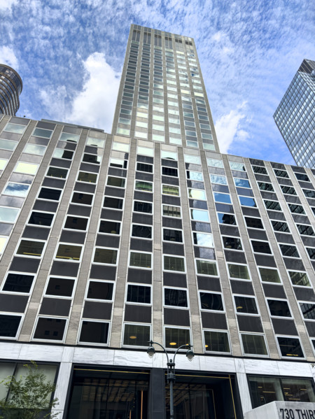 TIAA and Nuveen office building, building exterior, low angle view, 730 Third Avenue, Manhattan,