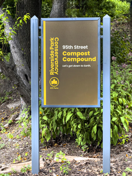 Sign for 95th Street Compost Compound, Riverside Park Conservancy, Riverside Park, Manhattan, New