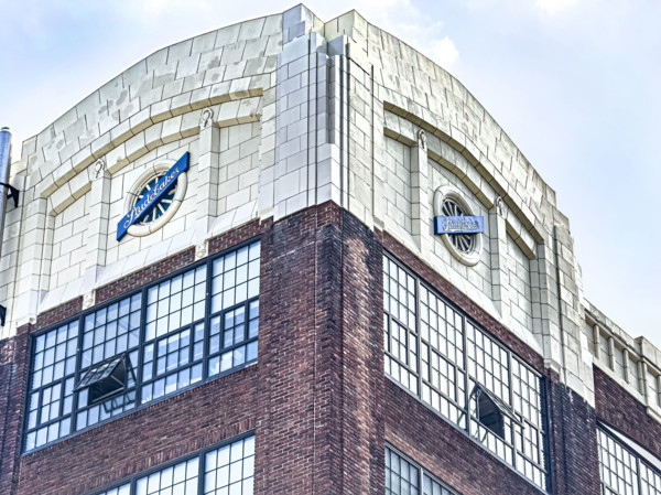 Studebaker Building, Columbia University, building exterior detail, Manhattanville Campus, 615 West
