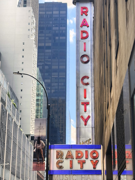 Radio City Music Hall, building exterior detail, low angle view, Manhattan, New York City, New