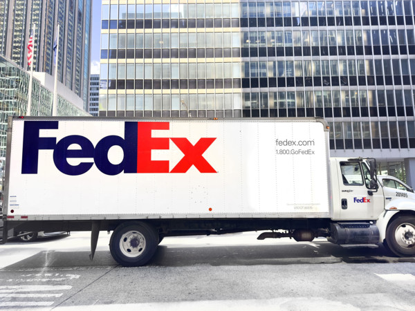 Federal Express truck parked on street, Manhattan, New York City, New York, USA