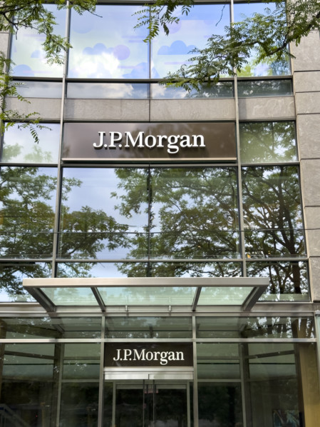 JP Morgan, building exterior detail, Deutsche Bank Center, 10 Columbus Circle, Manhattan, New York