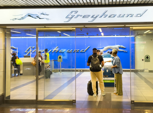 Travelers purchasing tickets at Greyhound Bus ticket office, Port Authority Bus Terminal, 625