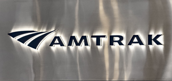 Amtrak sign detail, Moynihan Train Hall, Pennsylvania Station, Manhattan, New York City, New York,