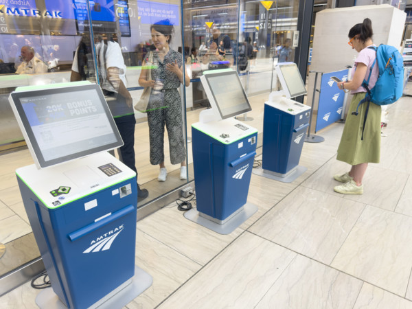 Amtrak ticket kiosks, Moynihan Train Hall, Pennsylvania Station, Manhattan, New York City, New