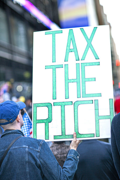 Demonstrators participating in "No Kings" Protest March, Times Square, Manhattan, New York City,