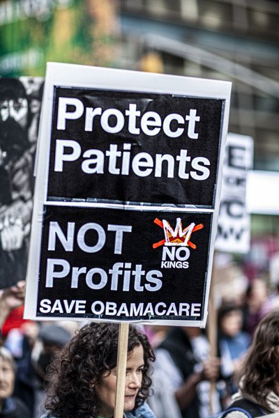 Demonstrators participating in "No Kings" Protest March, Times Square, Manhattan, New York City,