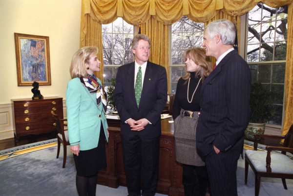 U.S. President Bill Clinton and U.S. First Lady Hillary Clinton meeting with American Actress Jane