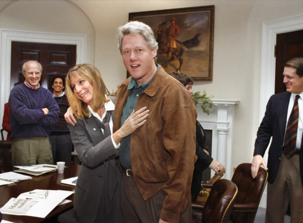 U.S. President Bill Clinton with Barbra Streisand and others, White House, Washington, D.C., USA,