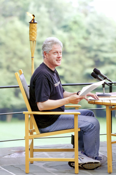 U.S. President Bill Clinton delivering a radio address at Camp David during the Israeli/Palestinian