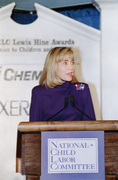 U.S. First Lady Hillary Rodham Clinton participating in the National Child Labor Committee Lewis