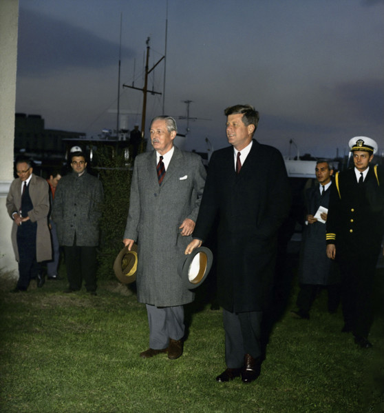 U.S. President John F. Kennedy with British Prime Minister Harold MacMillan walking away from