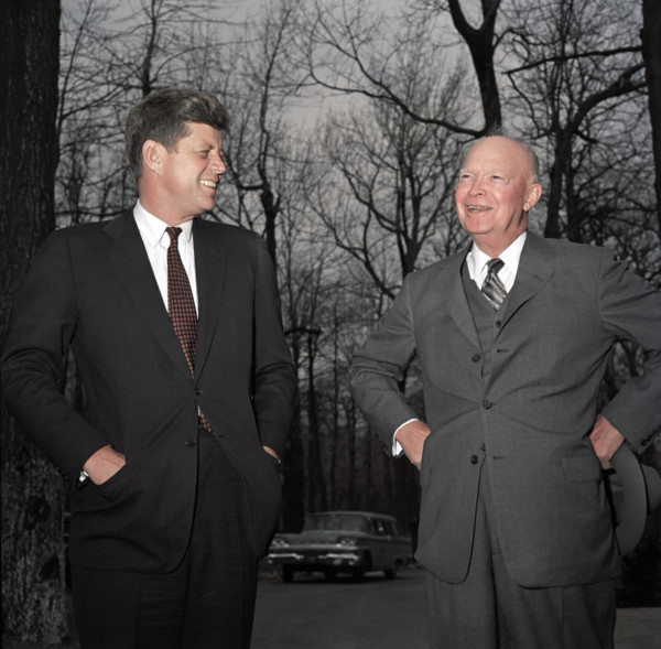 U.S. President John F. Kennedy with former U.S. President Dwight D. Eisenhower, Camp David,