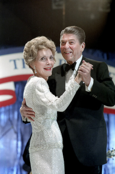 U.S. President Ronald Reagan and U.S. First Lady Nancy Reagan dancing at an Inaugural Ball at the D