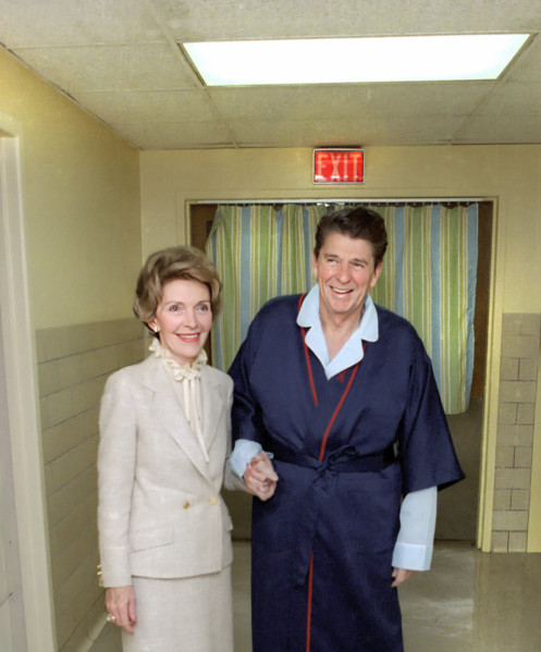 U.S. President Ronald Reagan and U.S. First Lady Nancy Reagan at George Washington Hospital