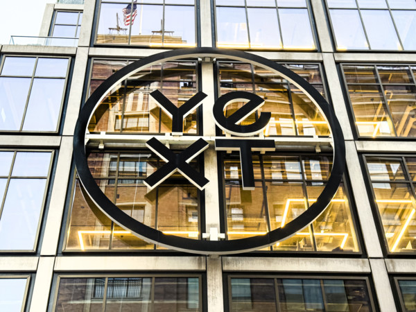 YEXT corporate headquarters, building exterior detail, low angle view, 61 Ninth Avenue, Chelsea,