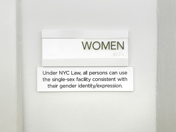 Sign for public bathroom allowing all persons the right to use single-sex facility consistent with