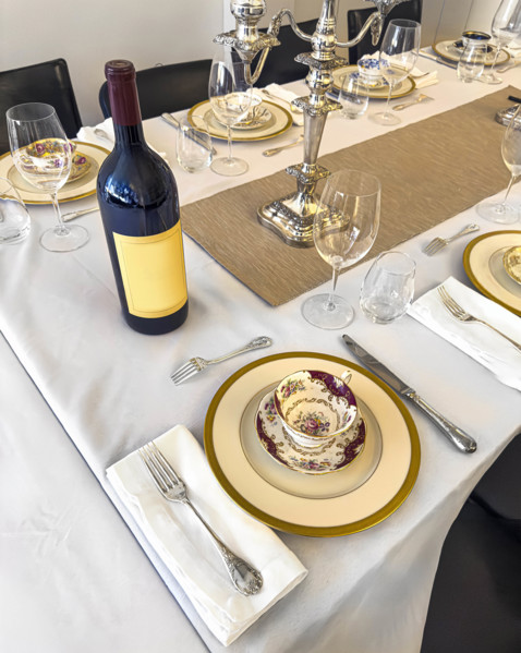 Dining room table set for formal dinner