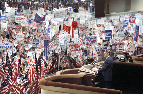 U.S. President Ronald Reagan giving his acceptance speech at Republican National Convention, Dallas