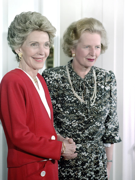 U.S. First Lady Nancy Reagan with British Prime Minister Margaret Thatcher during trip to the UK