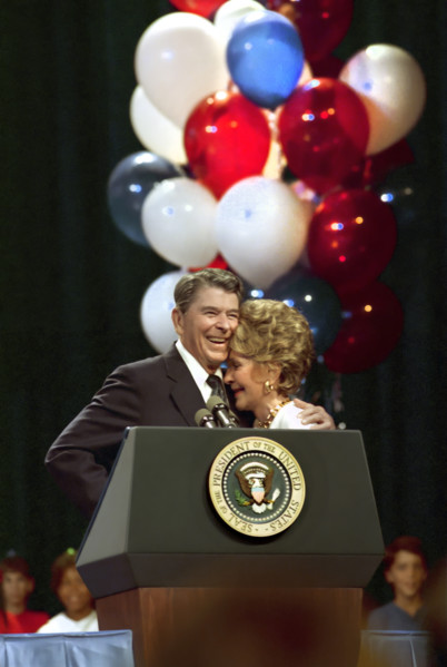 U.S. President Ronald Reagan and U.S. First Lady Nancy Reagan attending a Republican party luncheon