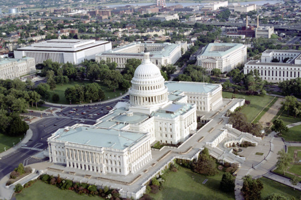 High angle view of U.S. Capitol Building, Washington, D.C., USA, President Ronald Reagan White
