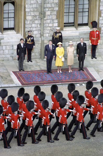 Prince Charles, U.S. President Ronald Reagan, Queen Elizabeth II, U.S. First Lady Nancy Reagan  and