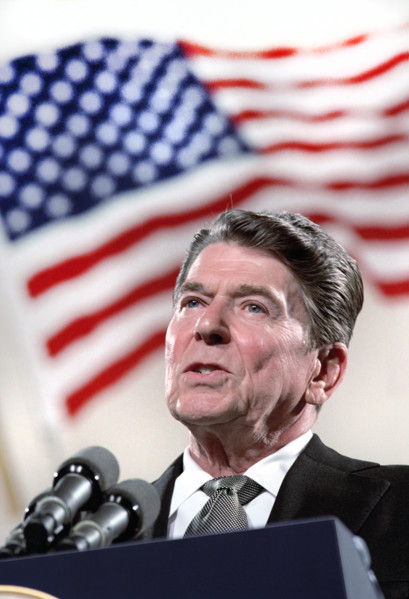 U.S. President Ronald Reagan visiting Oak Hollow Development construction site, Arlington, Texas,