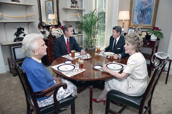 U.S. President Ronald Reagan and U.S. First Lady Nancy Reagan having lunch with U.S. Vice President