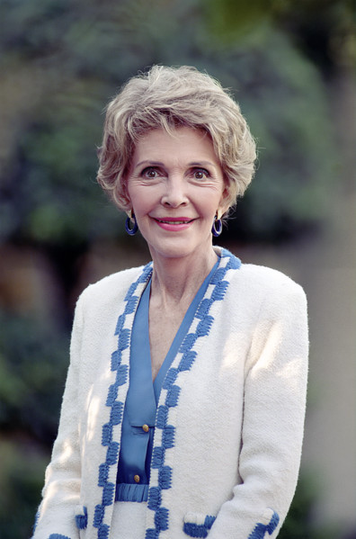 U.S. First Lady Nancy Reagan, half-length portrait on White House South Lawn, Washington, D.C.,