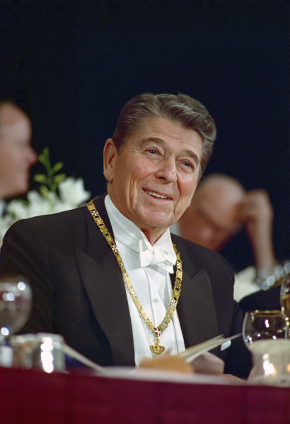 U.S. President Ronald Reagan attending a Knights of Columbus Annual Dinner, Waldorf Astoria Hotel,