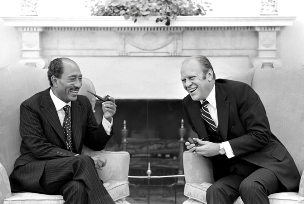 U.S. President Gerald R. Ford and President Anwar al-Sadat of Egypt meeting in White House Oval