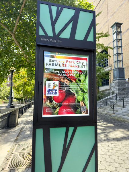 Sign for Battery Park City Farmers Market, Battery Park City, Manhattan, New York City, New York,