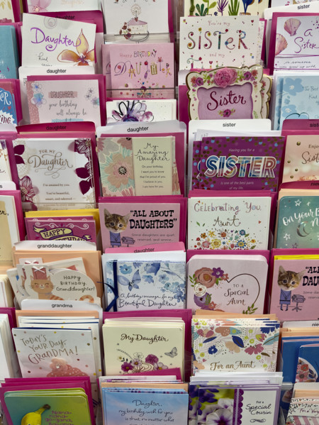 Display of Valentine's Day cards, Duane Reade retail store, Tribeca, Manhattan, New York City, New