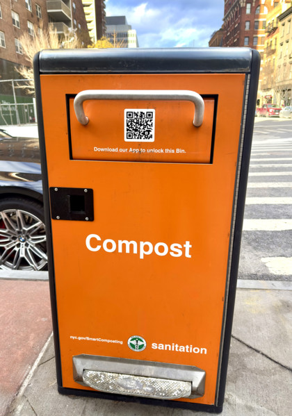 Urban compost bin, Tribeca, Manhattan, New York City, New York, USA